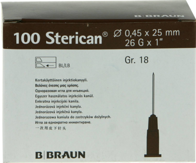 Sterican Kanülen Luer-Lok 0,45x25 mm Gr.18 braun (PZN 02050858)