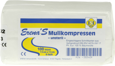 Erena Unsteril Mullkompr.7,5x7,5cm 8-fach (PZN 03305409)