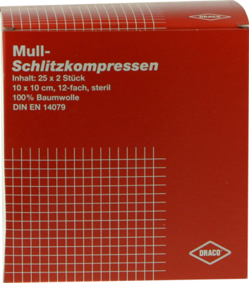 Schlitzkompressen Mull 10x10cm 12fach Steril (PZN 07574477)
