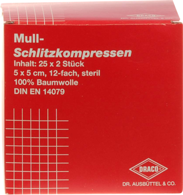 Schlitzkompressen Mull 5x5cm 12fach Steril (PZN 00816204)